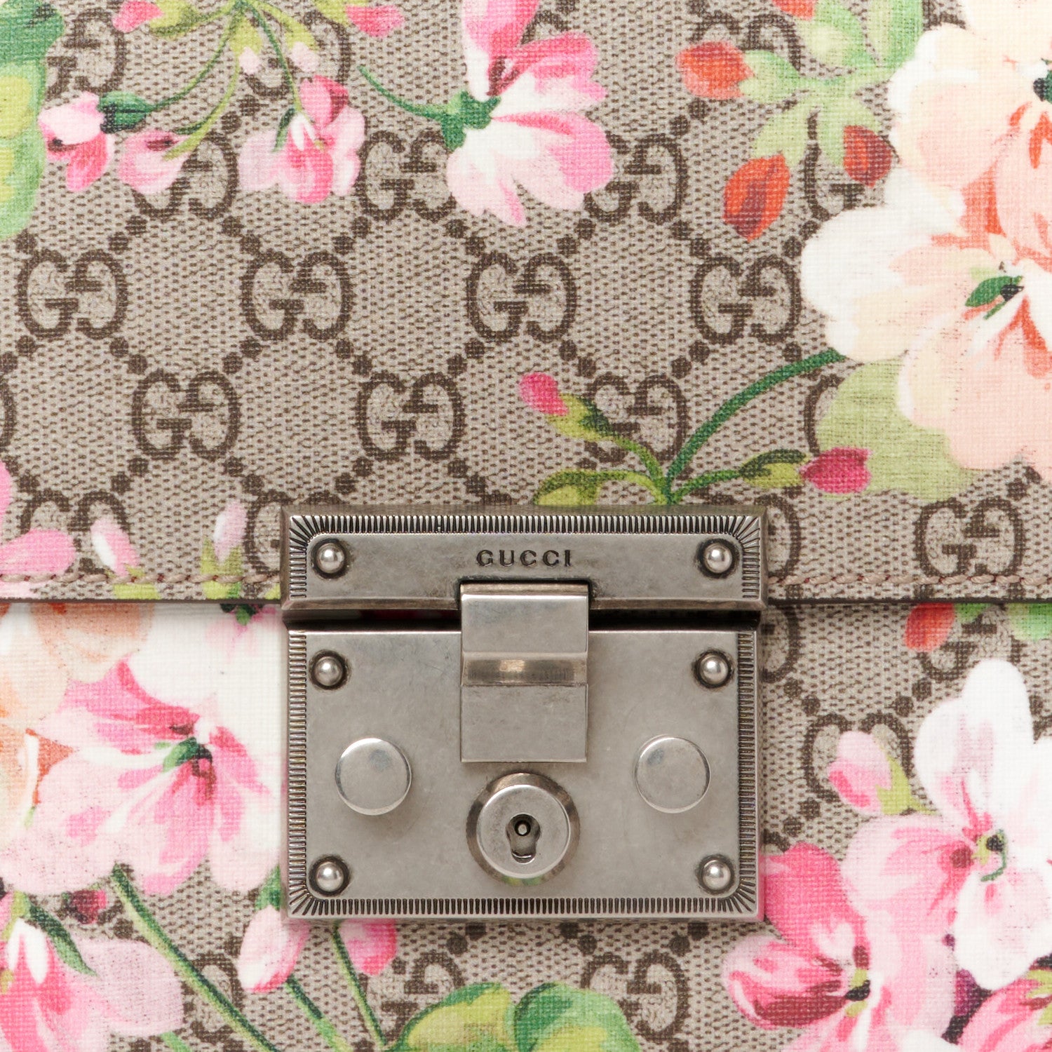 Gucci GG Supreme Monogram Blooms Medium Padlock Shoulder Bag Beige Multicolor Dry Rose 8 of 10