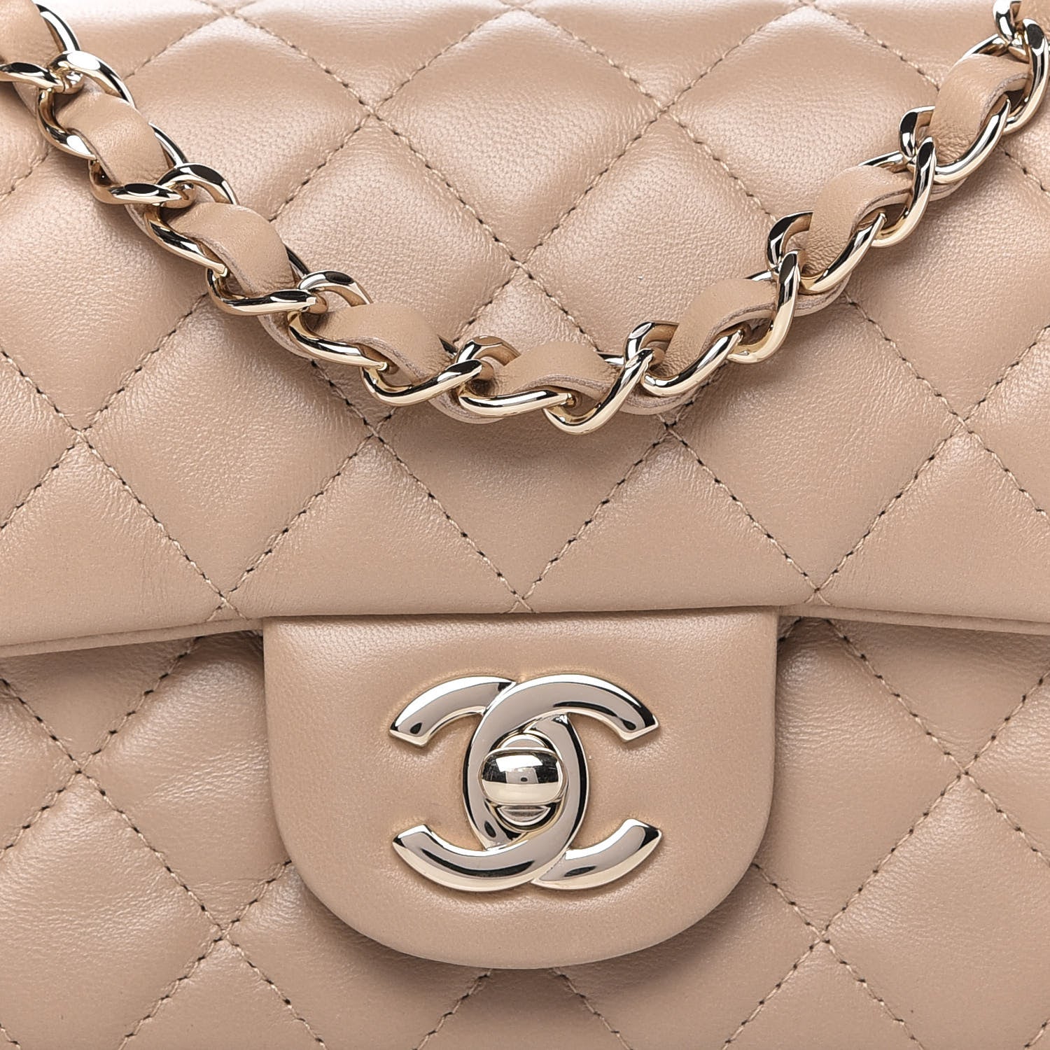 Chanel Lambskin Quilted Mini Rectangular Flap Dark Beige 10 of 12