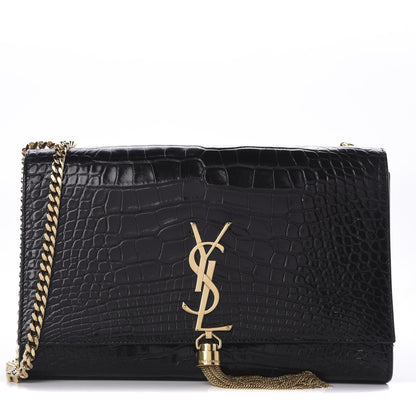 Saint Laurent Calfskin Crocodile Embossed Medium Classic Monogram Kate Tassel Satchel Black 1 of 8