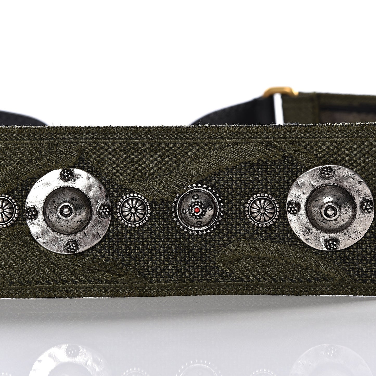 Canvas Embroidered Studded Camouflage Shoulder Strap Vert Multicolor