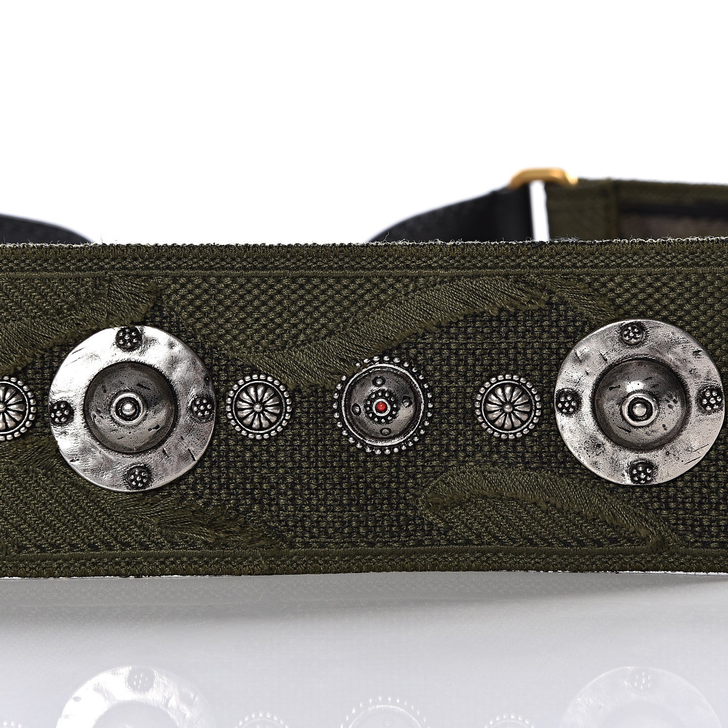 Christian Dior Canvas Embroidered Studded Camouflage Shoulder Strap Vert Multicolor 9 of 11