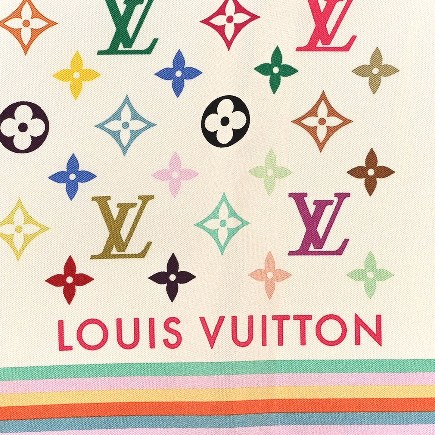 LV X TM Wool Silk Monogram Multicolor Shawl White