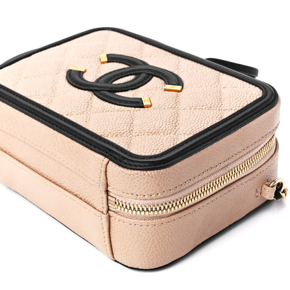 Chanel Caviar Quilted Small CC Filigree Vanity Case Beige Black 11 of 12