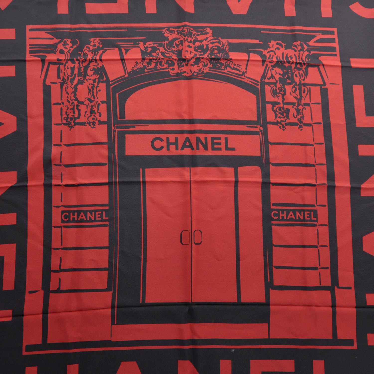 Chanel Silk Boutique Scarf Black Red 1 of 4