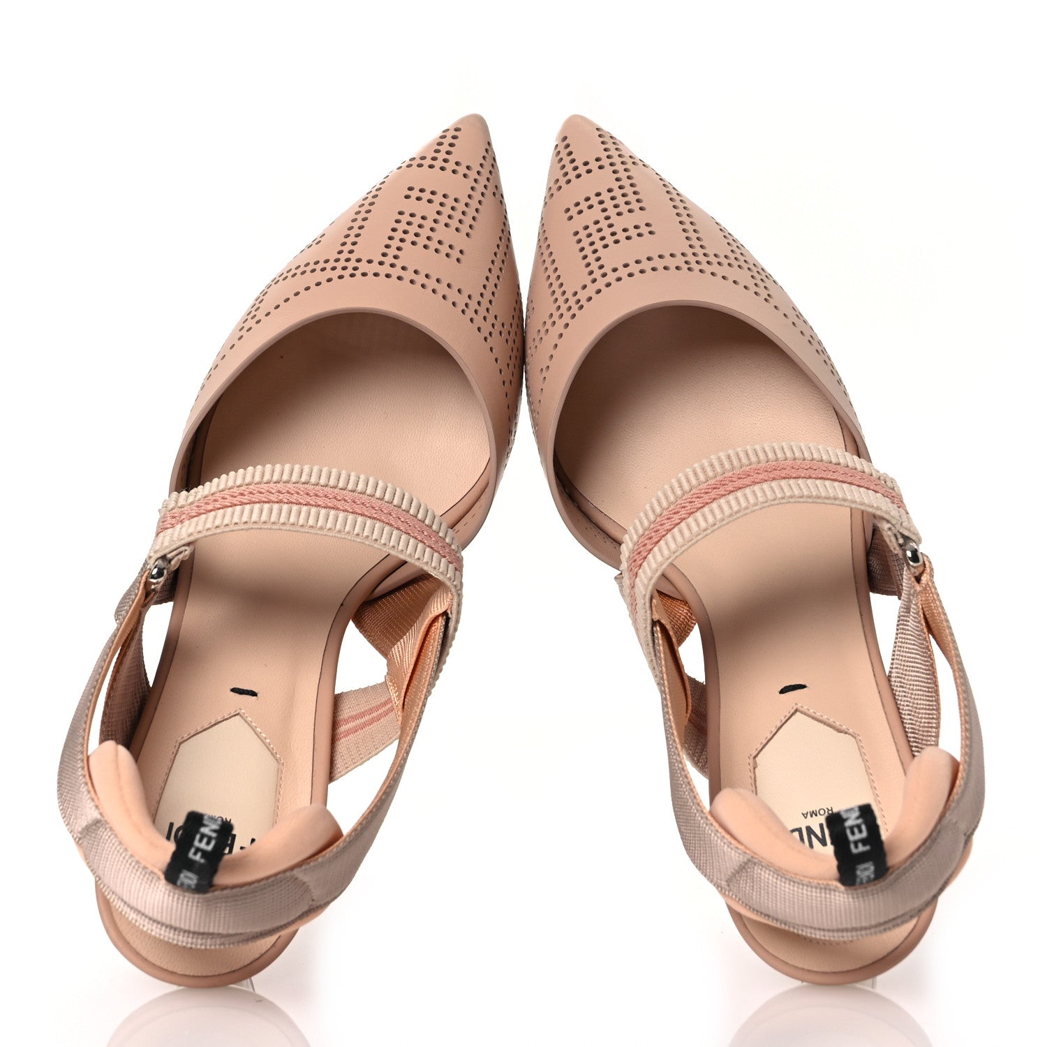 Fendi Vitello Laser Cut FF Colibri 55mm Slingback Pumps 37 Nude Phard 2 of 12
