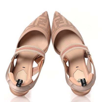 Fendi Vitello Laser Cut FF Colibri 55mm Slingback Pumps 37 Nude Phard 2 of 12