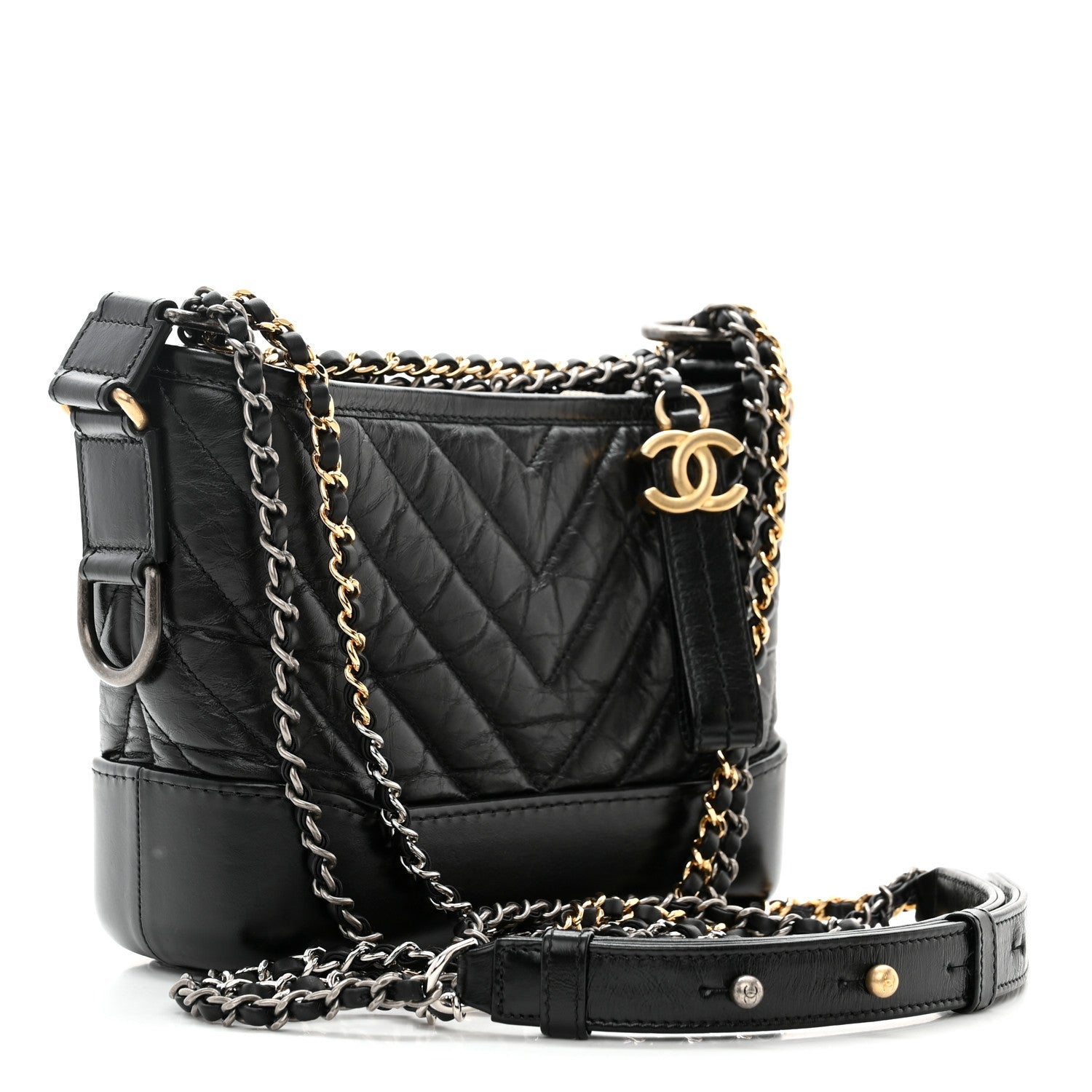 Chanel Aged Calfskin Chevron Quilted Small Gabrielle Hobo Black 3 of 10