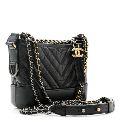 Chanel Aged Calfskin Chevron Quilted Small Gabrielle Hobo Black 3 of 10