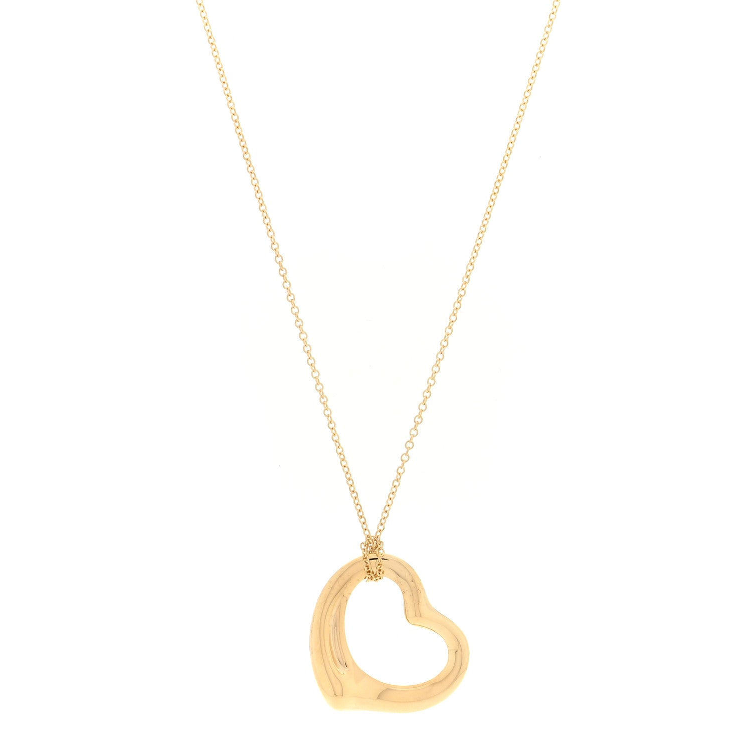 Tiffany 18K Yellow Gold 22mm Elsa Peretti Open Heart Pendant Necklace 1 of 6