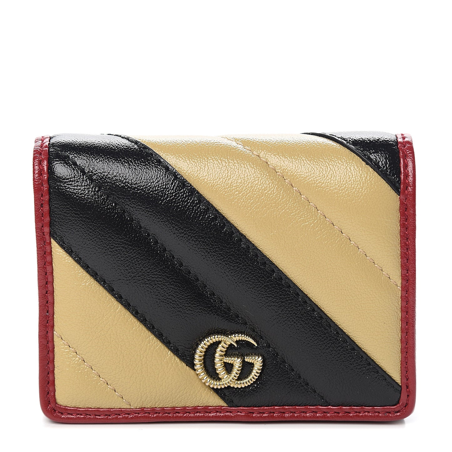 Azalea Calfskin Matelasse Diagonal Patchwork Torchon GG Marmont Card Case Wallet Black Beige Romantic Cerise