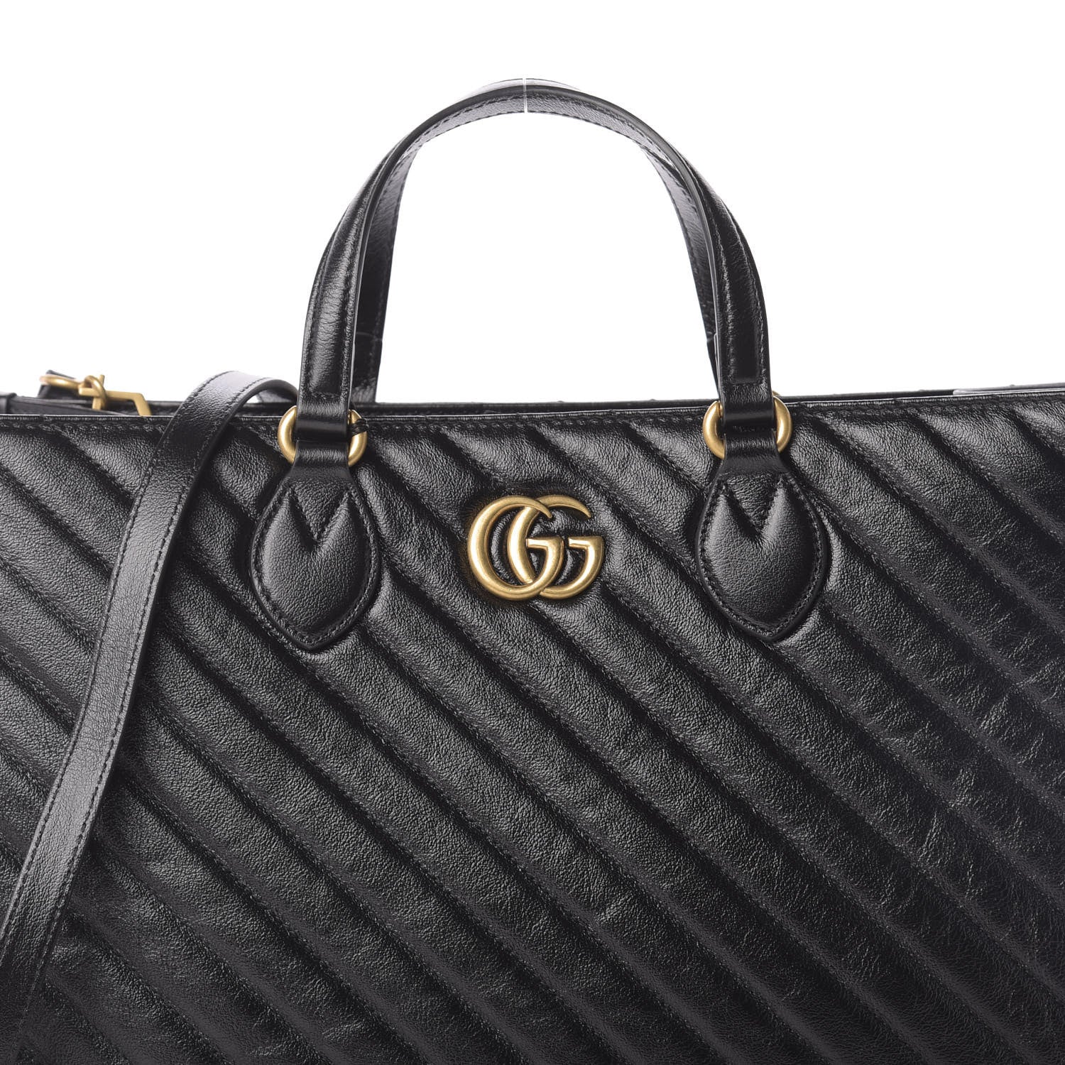 Gucci Azalea Calfskin Matelasse Diagonal GG Marmont Tote Bag Black 10 of 10