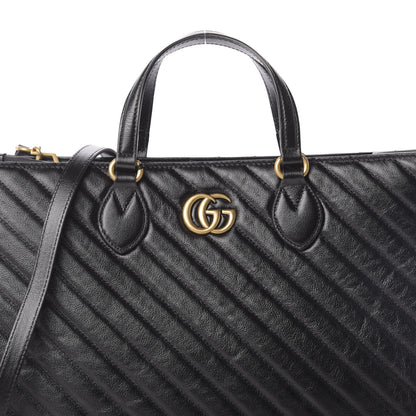 Gucci Azalea Calfskin Matelasse Diagonal GG Marmont Tote Bag Black 10 of 10