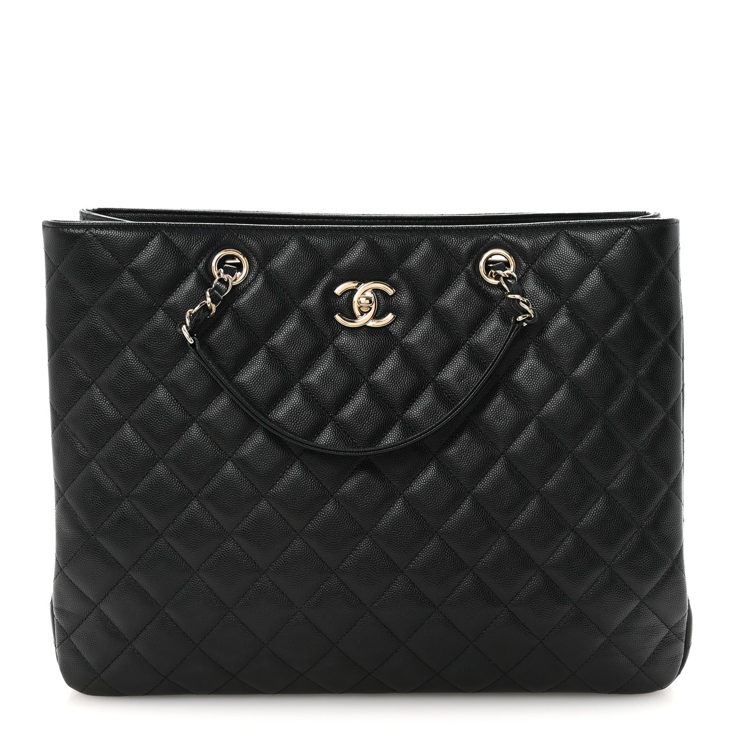 Caviar Quilted Large Shopping Tote Black