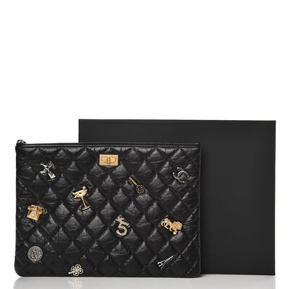 Chanel Aged Calfskin Quilted Medium Lucky Charms Cosmetic Case Black 8 of 8