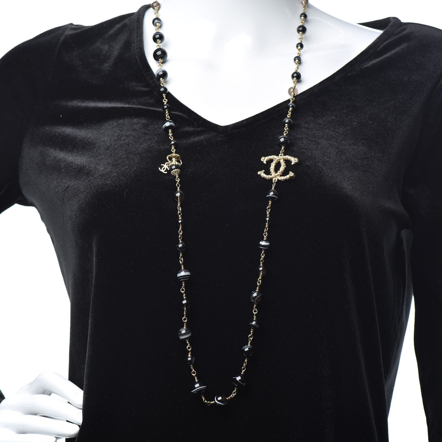 Beaded Sheep CC Long Necklace Gold Black