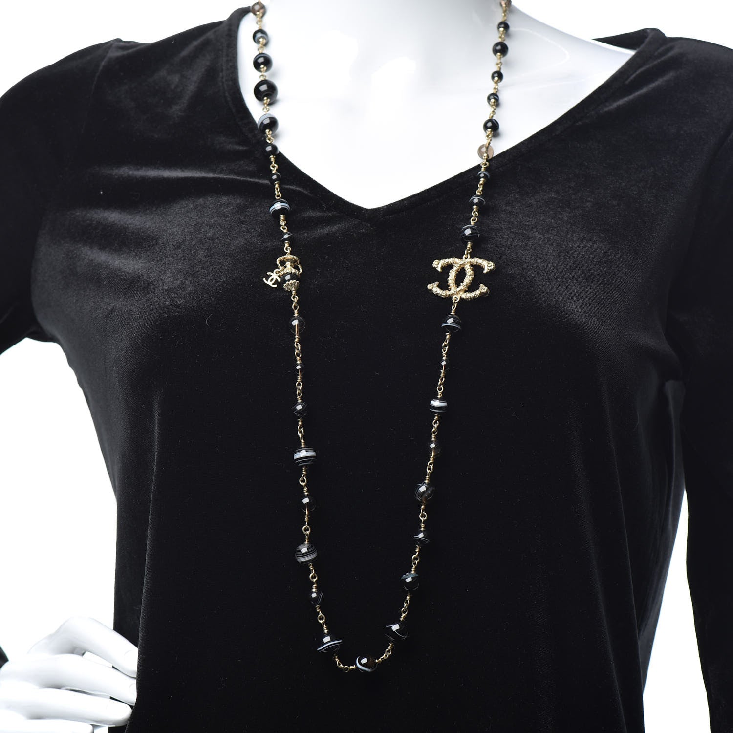 Chanel Beaded Sheep CC Long Necklace Gold Black 2 of 6