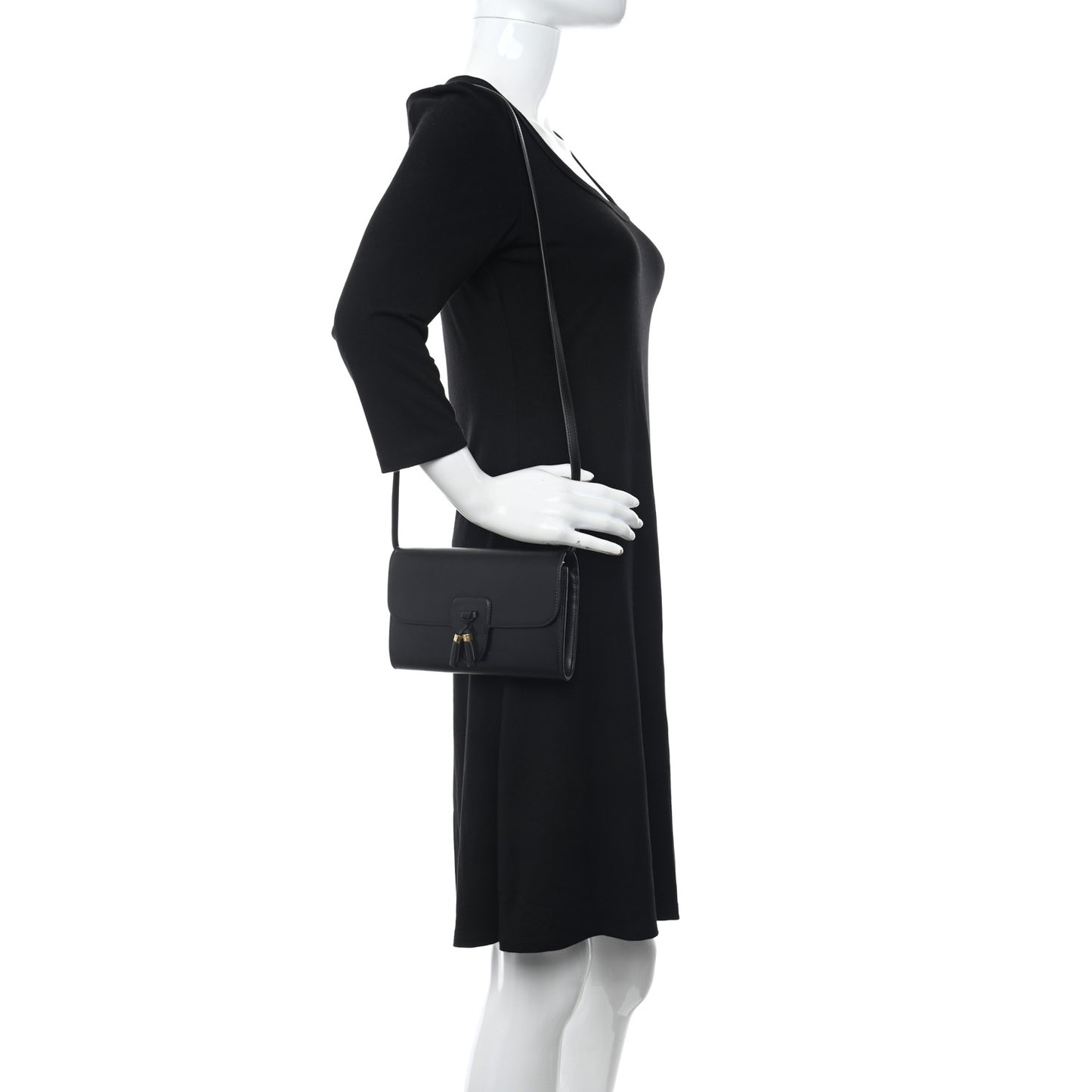 Smooth Calfskin Tassels Wallet On Strap Black