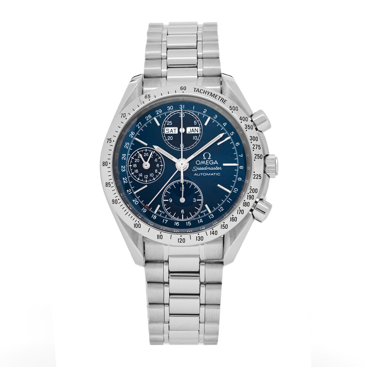 Omega Stainless Steel 39mm Speedmaster Triple Calendar Chronograph Automatic Watch Blue 3523.80 1 of 4