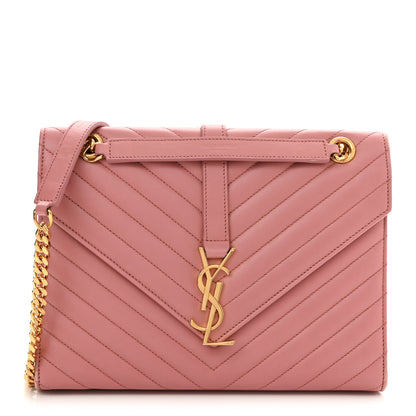 Saint Laurent Smooth Calfskin Matelasse Chevron Large Monogram Satchel Tender Pink 1 of 12