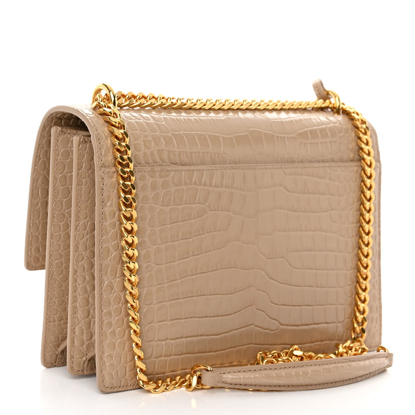 Calfskin Crocodile Embossed Medium Monogram Sunset Dark Beige
