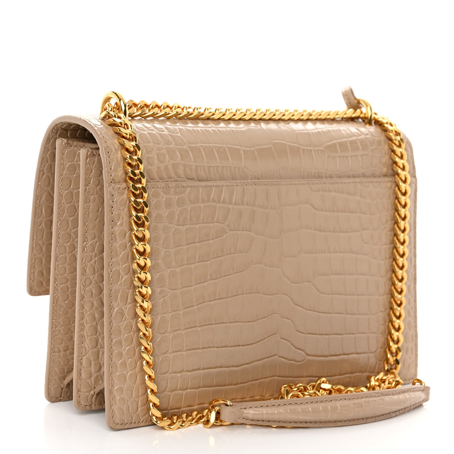 Saint Laurent Calfskin Crocodile Embossed Medium Monogram Sunset Dark Beige 3 of 10