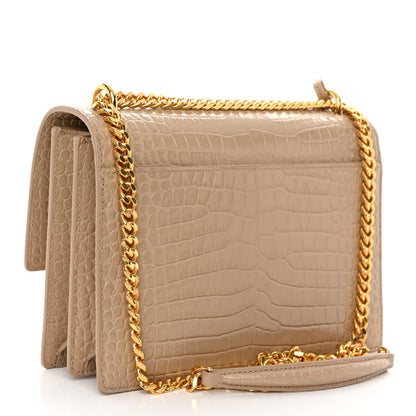 Saint Laurent Calfskin Crocodile Embossed Medium Monogram Sunset Dark Beige 3 of 10