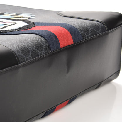 Gucci GG Supreme Monogram Web Angry Cat Embroidered Vertical Tote Black Grey 5 of 8
