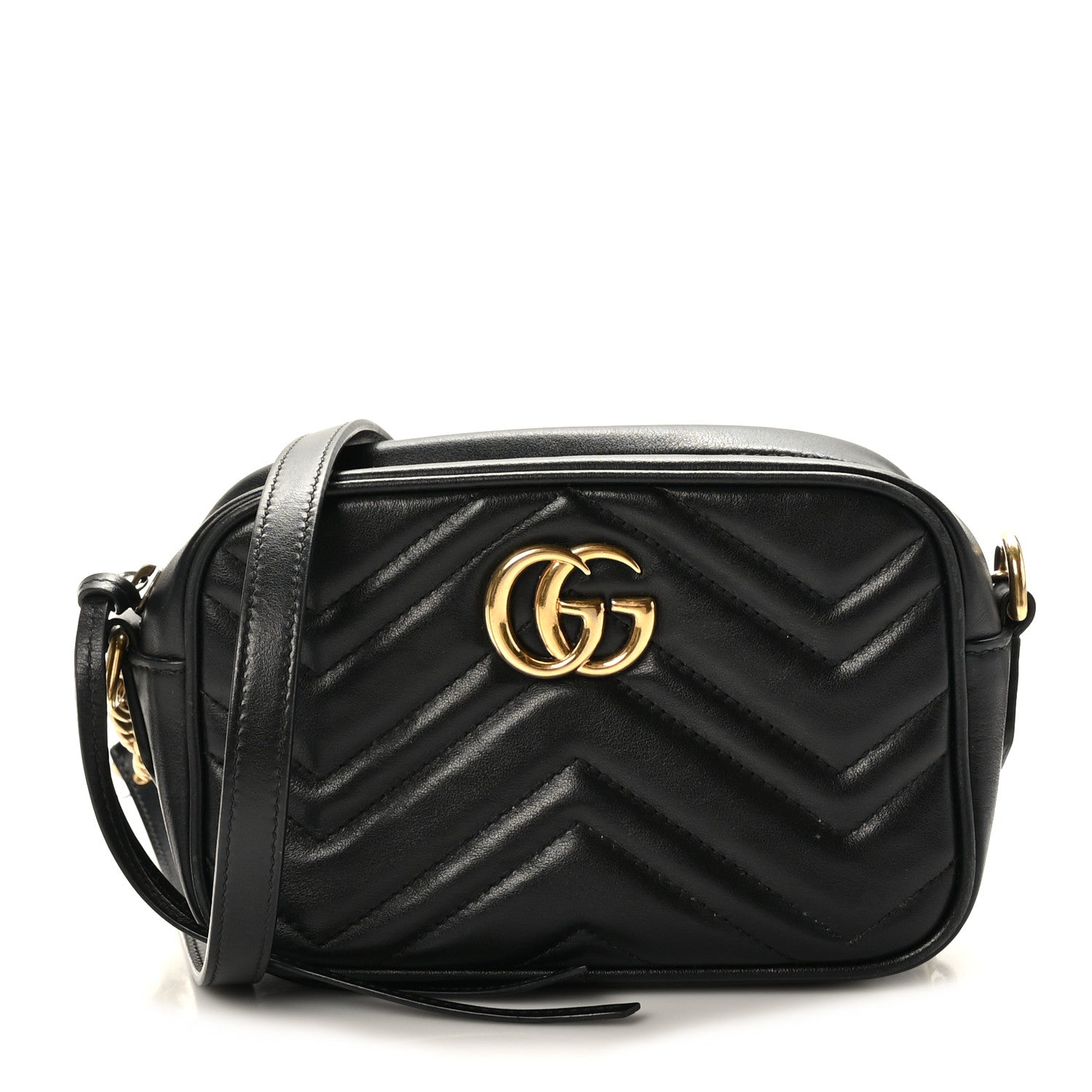 Gucci Calfskin Matelasse Mini GG Marmont Chain Shoulder Bag Black 1 of 10
