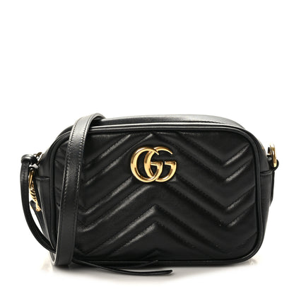 Gucci Calfskin Matelasse Mini GG Marmont Chain Shoulder Bag Black 1 of 10