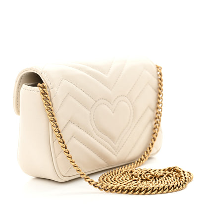Gucci Calfskin Matelasse Super Mini GG Marmont Shoulder Bag White 3 of 10