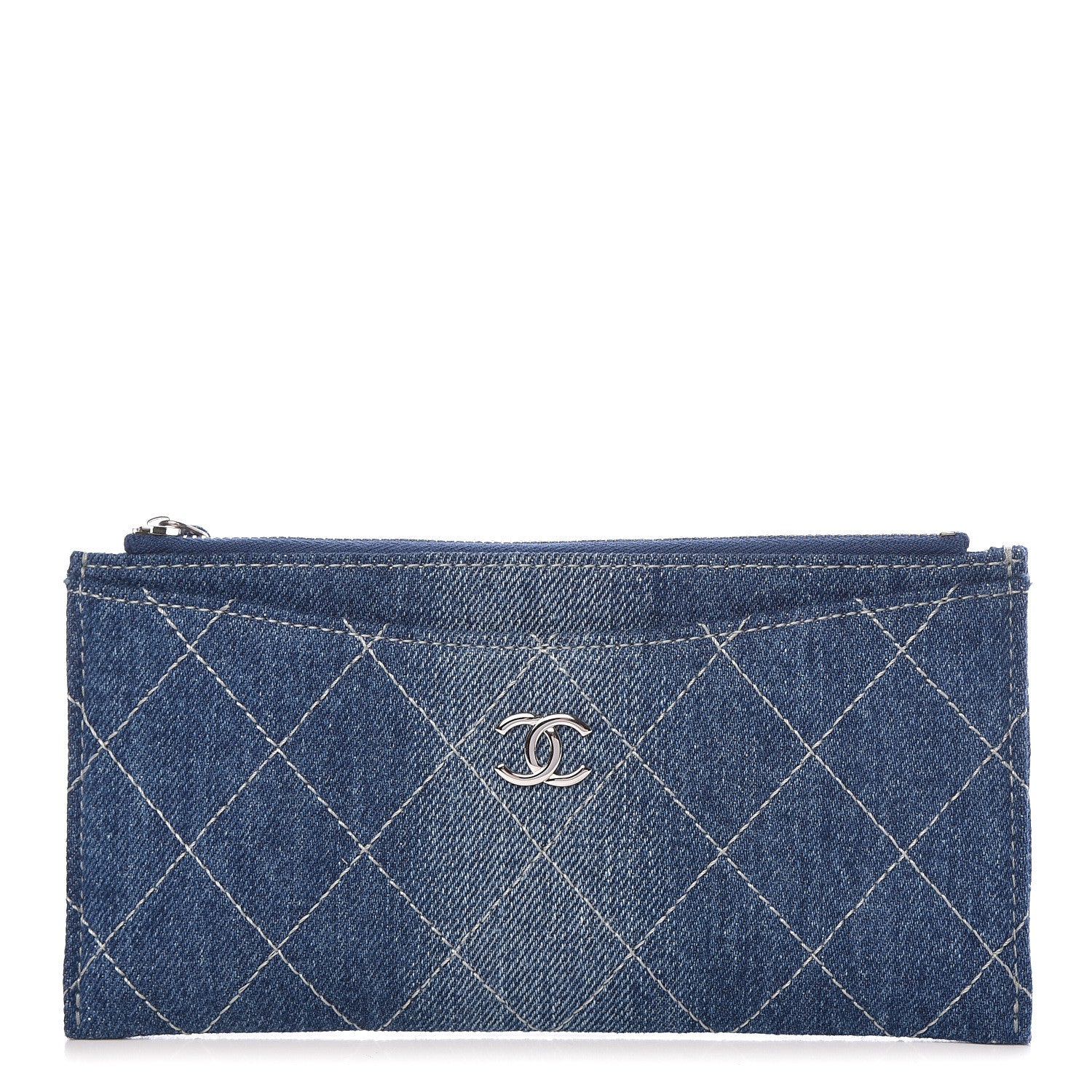 Chanel Denim Quilted Classic Zip Pouch Blue 1 of 8