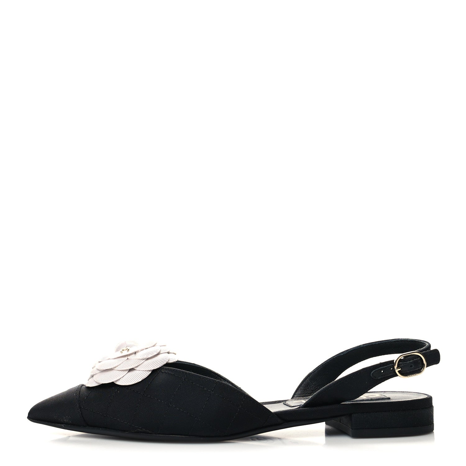 Chanel Lambskin Satin Camellia Slingback Flats 36 White Black 1 of 8