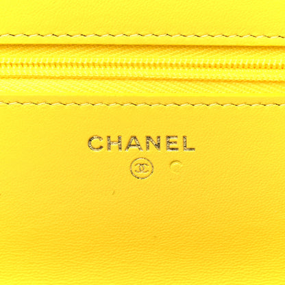 Chanel Lambskin Resin Quilted Wallet On Chain WOC Yellow 6 of 11