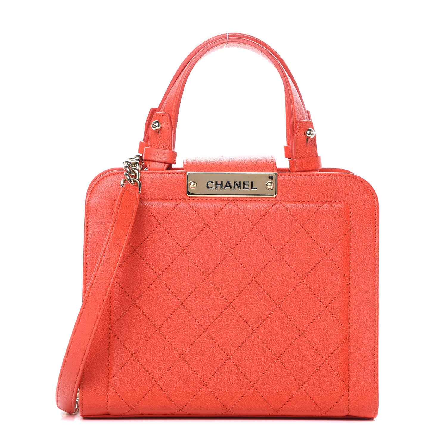 Chanel Grained Calfskin Stitched Small Label Click Shopper Tote Red 1 of 13