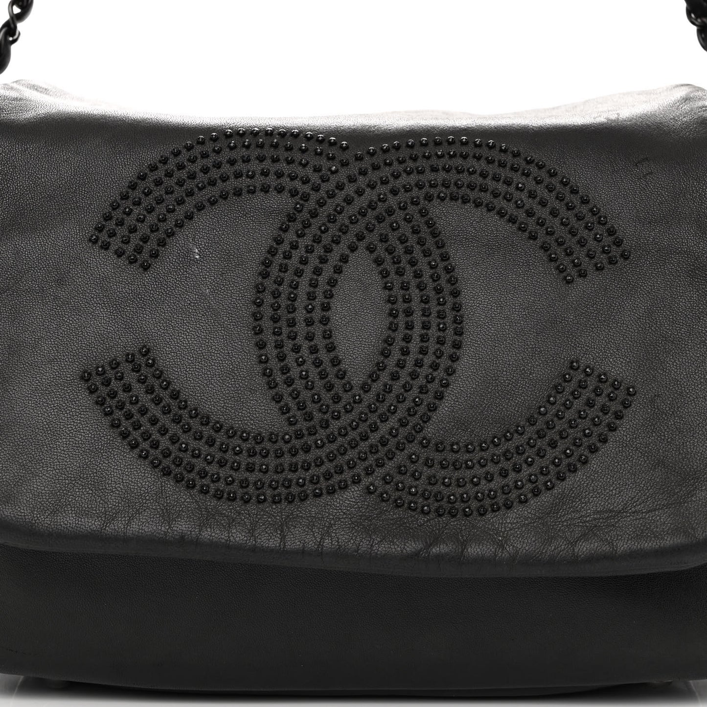 Lambskin Studded Accordion CC Flap Black