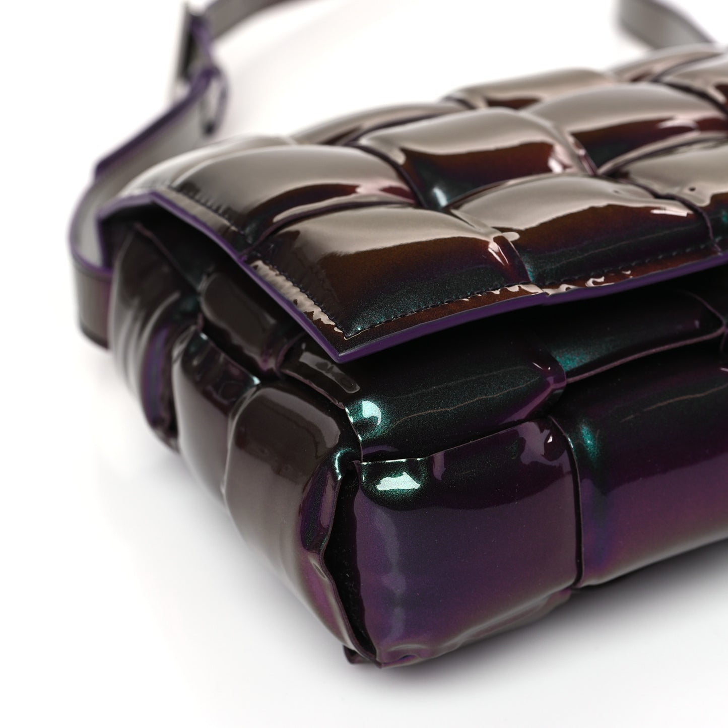 Glossy Nail Polish Nappa Maxi Intreccio Padded Cassette Crossbody Bag Holographic