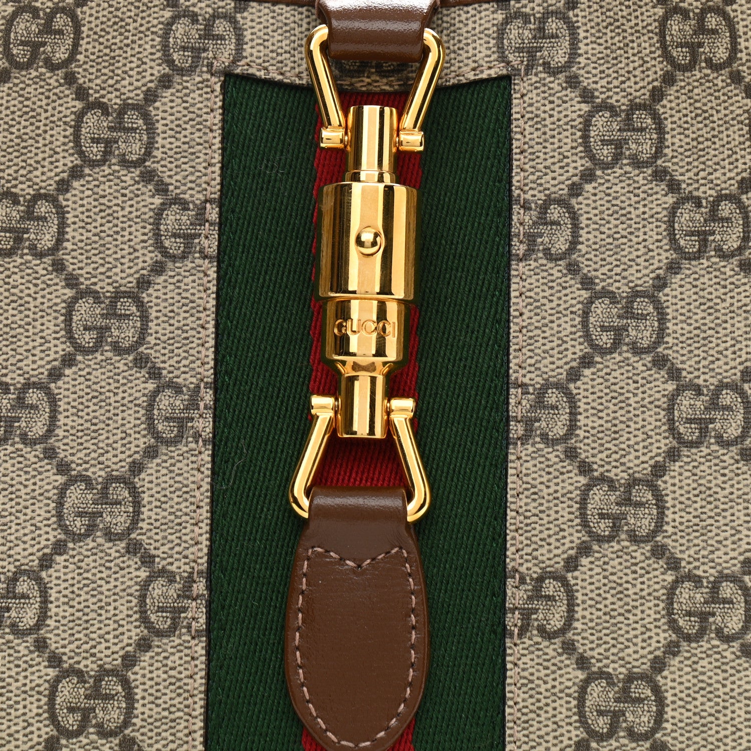 Gucci GG Supreme Monogram Azalea Calfskin Web Small Jackie 1961 Hobo Beige Ebony Brown Sugar 8 of 9