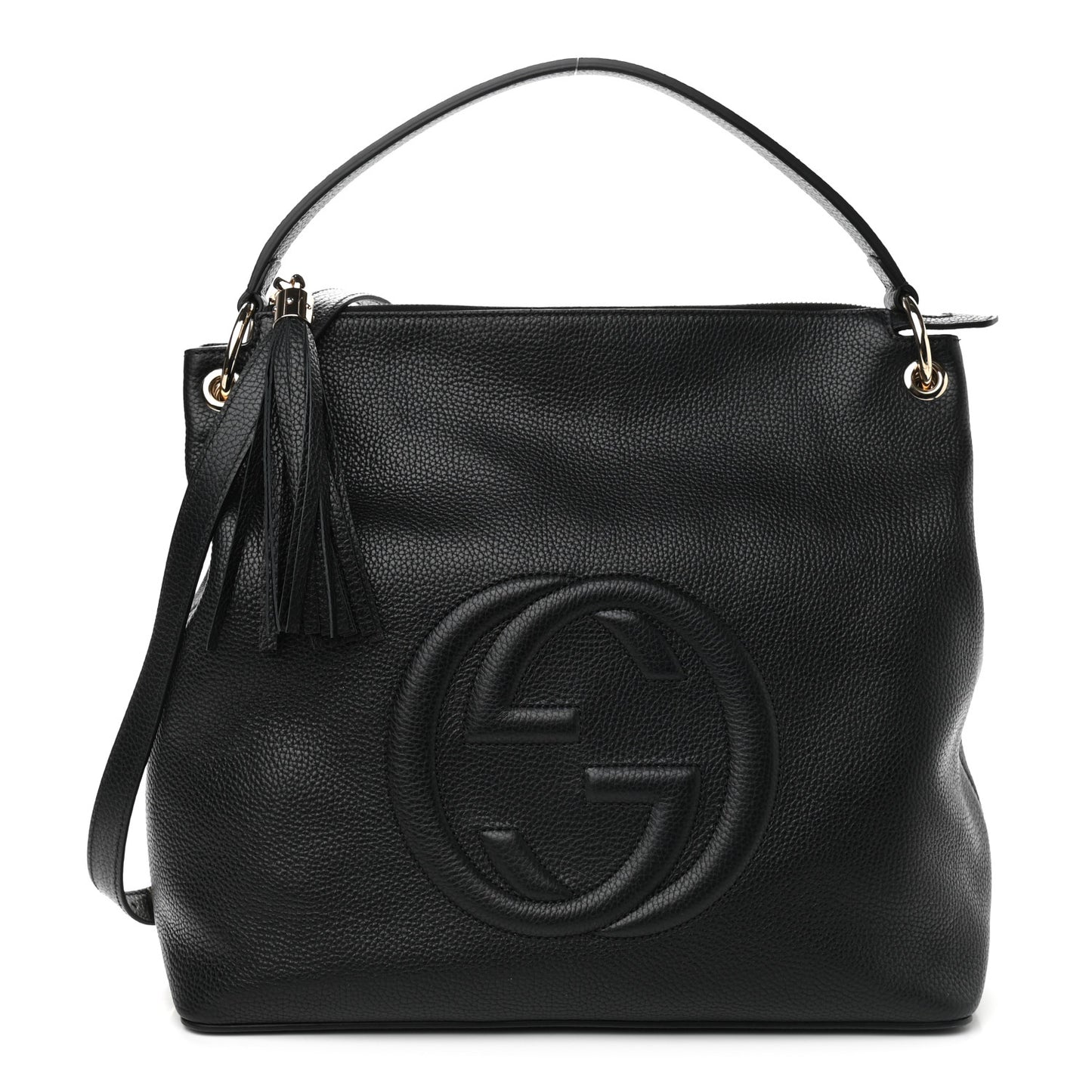 Pebbled Calfskin Large Soho Hobo Black