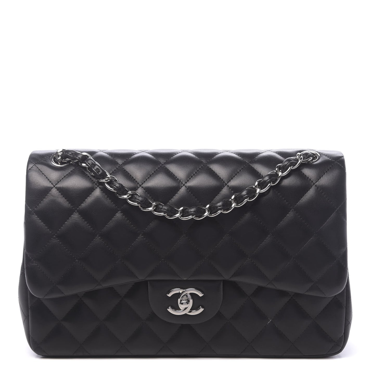 Lambskin Quilted Jumbo Double Flap Black