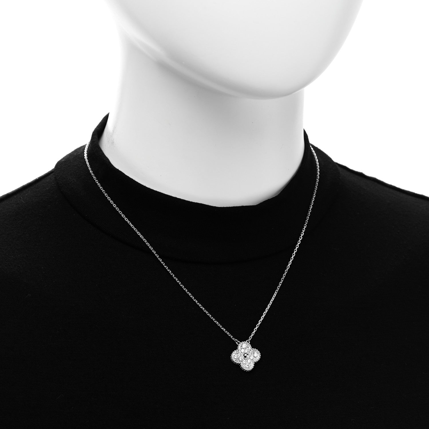 Van Cleef & Arpels 18K White Gold Diamond Vintage Alhambra Pendant Necklace 2 of 7