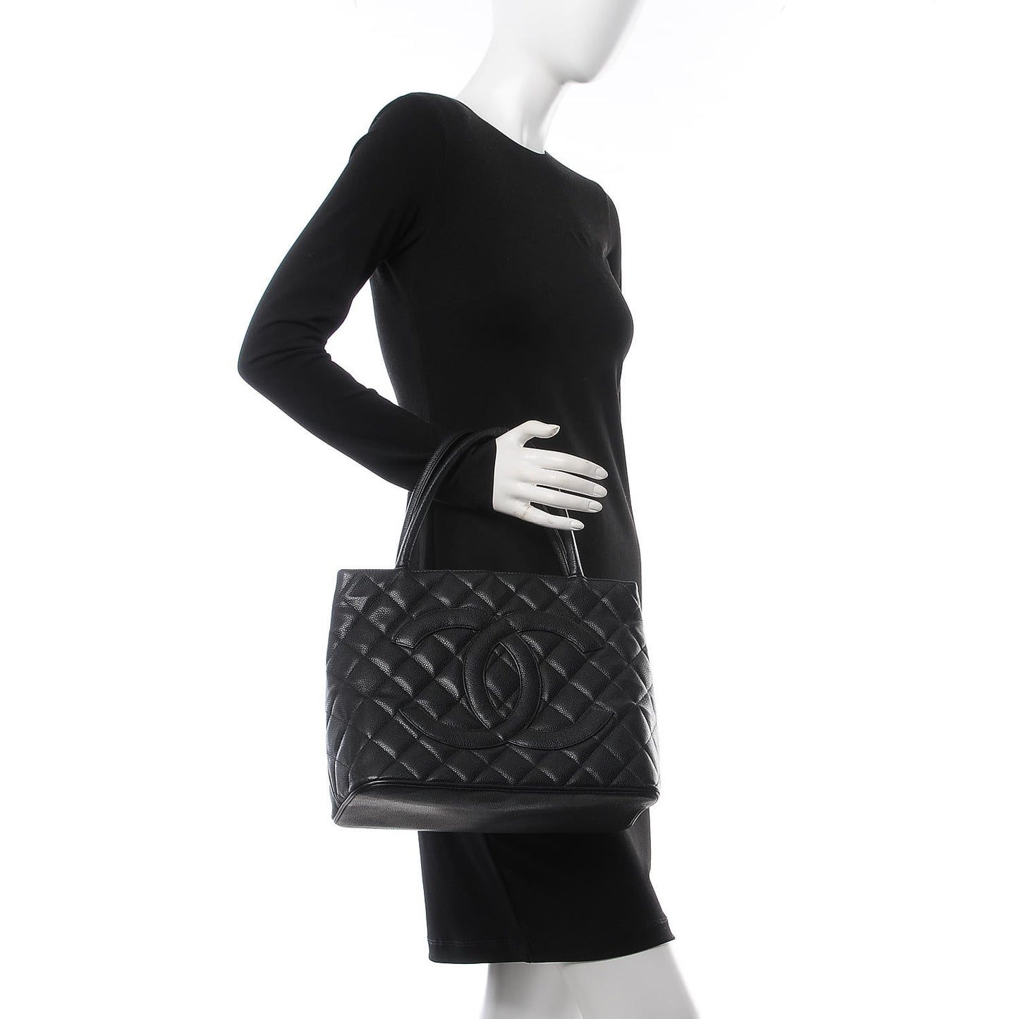 Caviar Quilted Medallion Tote Black