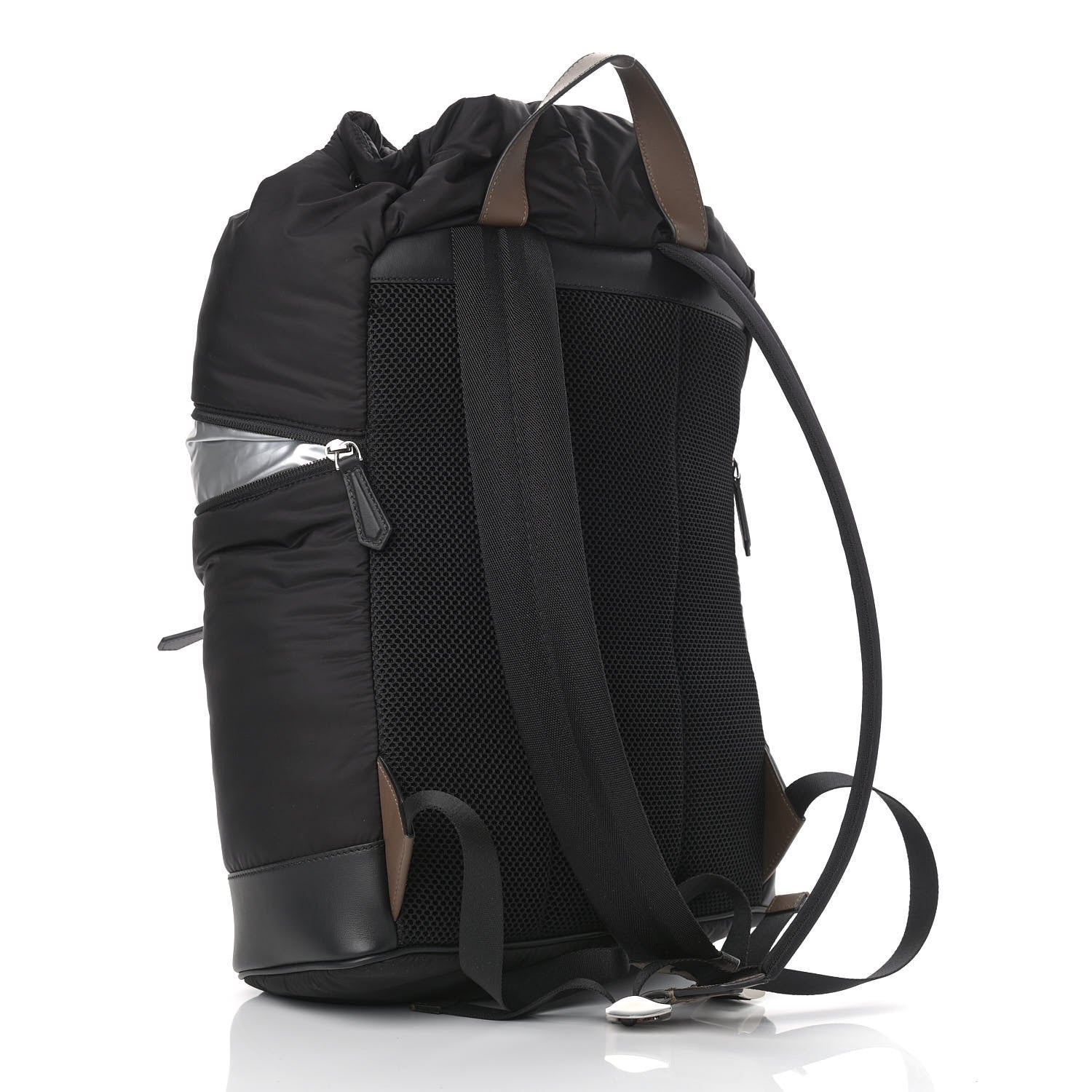 Fendi Nylon Cuoio Romano Monster Eyes Expandable Drawstring Backpack Black Argento Sunflower 3 of 9