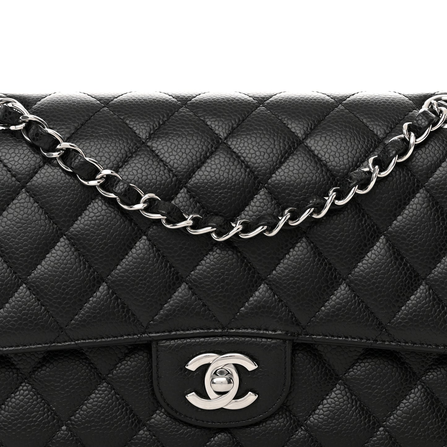 Caviar Quilted Medium Double Flap Black