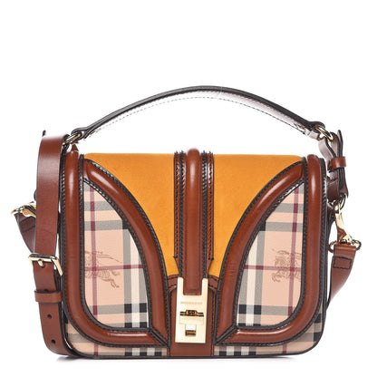 Burberry Haymarket Check Suede Small Brickfield Crossbody Butternut 1 of 14