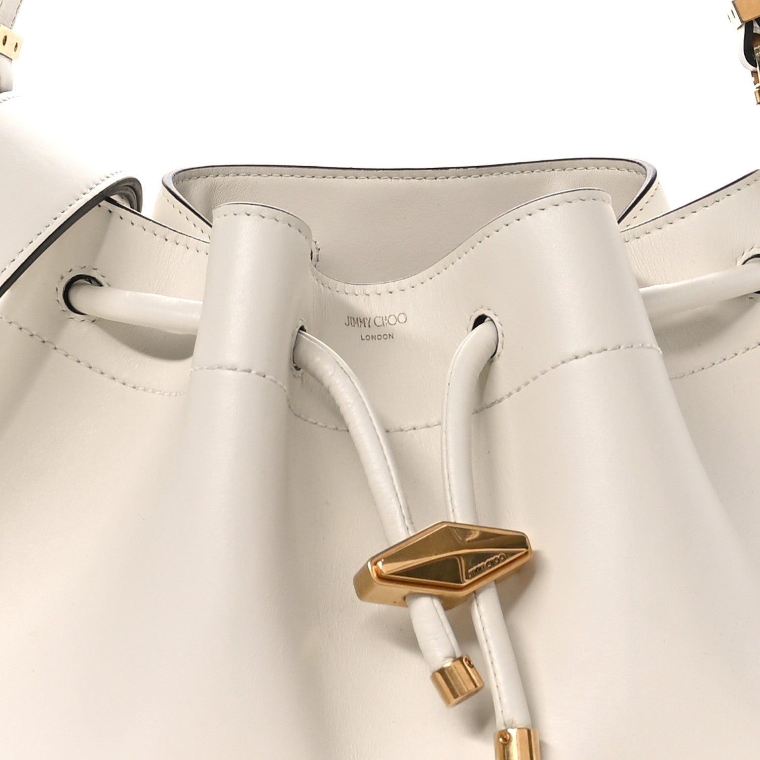 Jimmy Choo Smooth Shiny Calfskin Cinch M Bucket Bag White 8 of 12