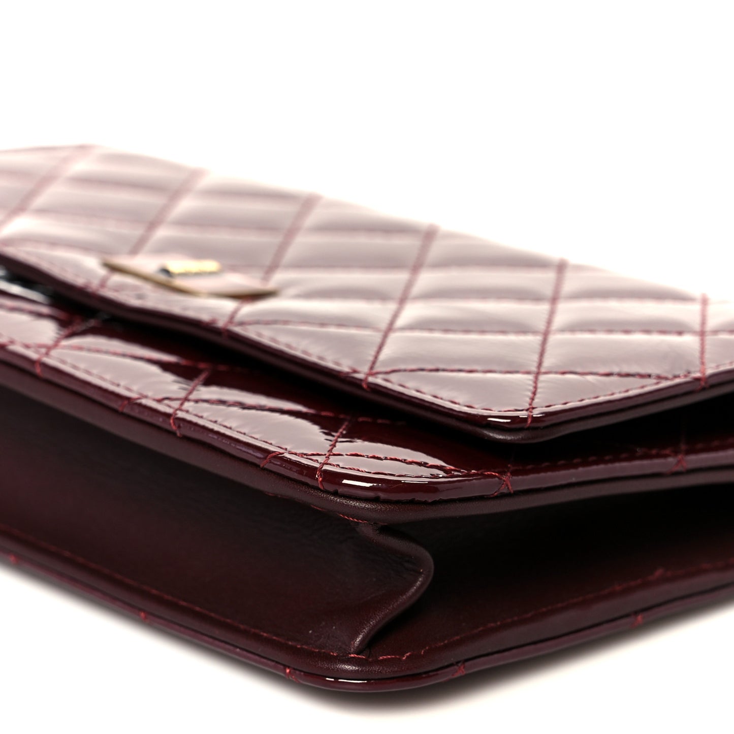 Patent Calfskin Quilted Reissue Wallet On Chain WOC Dark Red