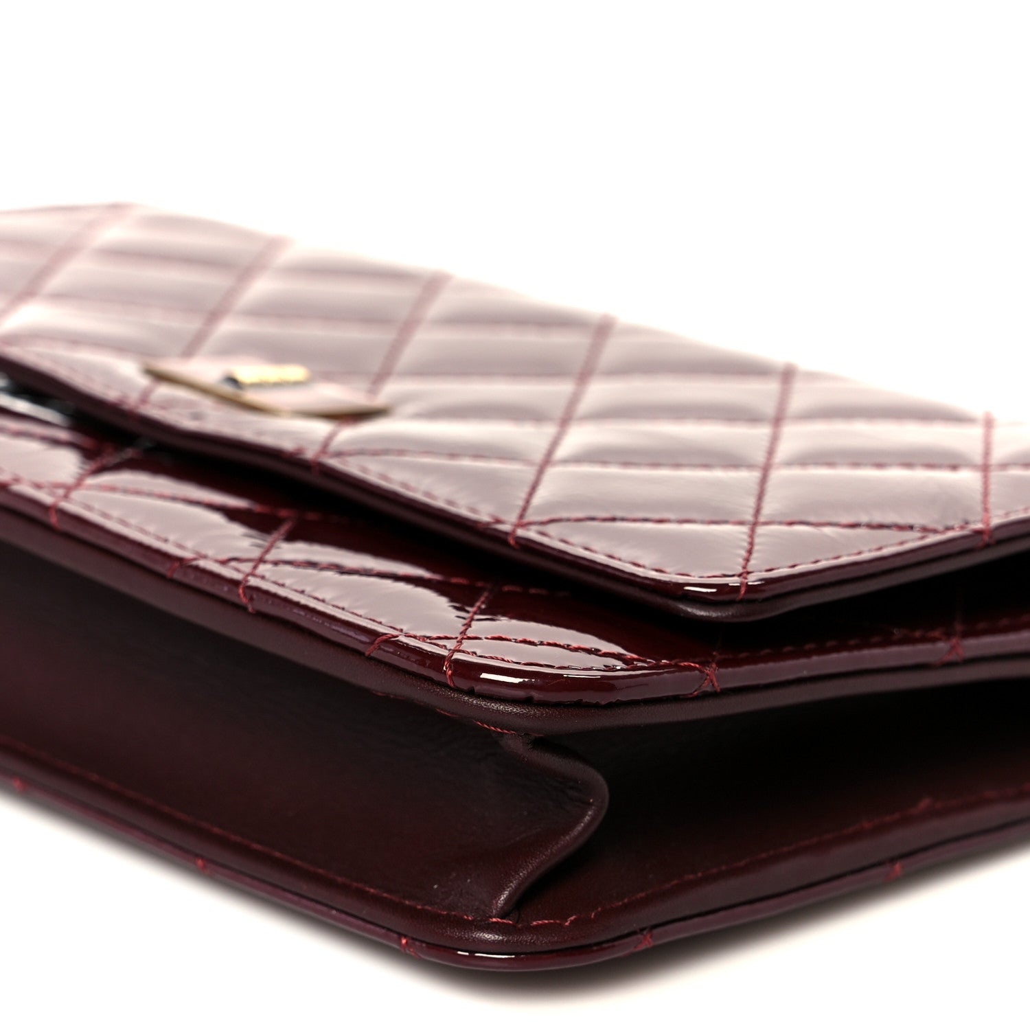 Chanel Patent Calfskin Quilted Reissue Wallet On Chain WOC Dark Red 11 of 12