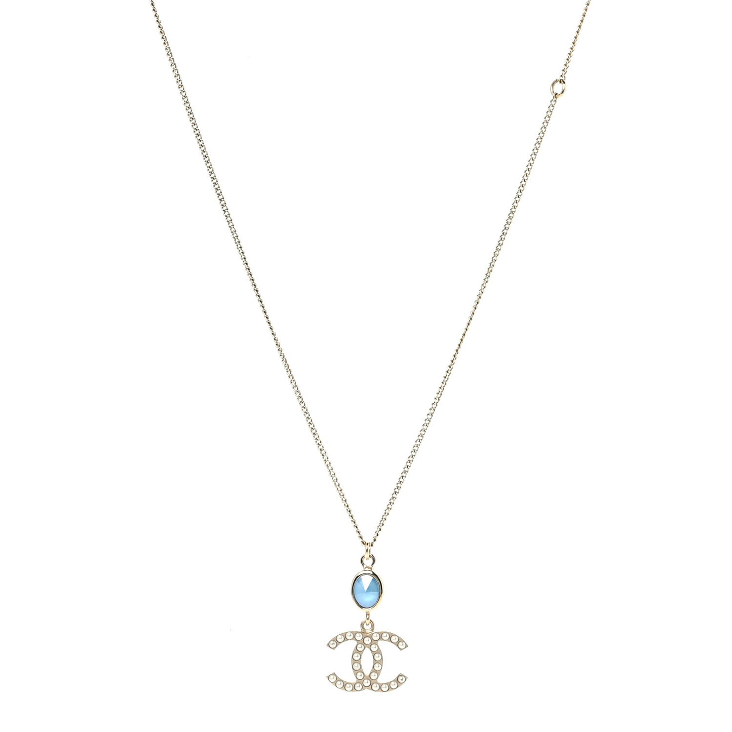 Pearl Crystal CC Pendant Necklace Gold