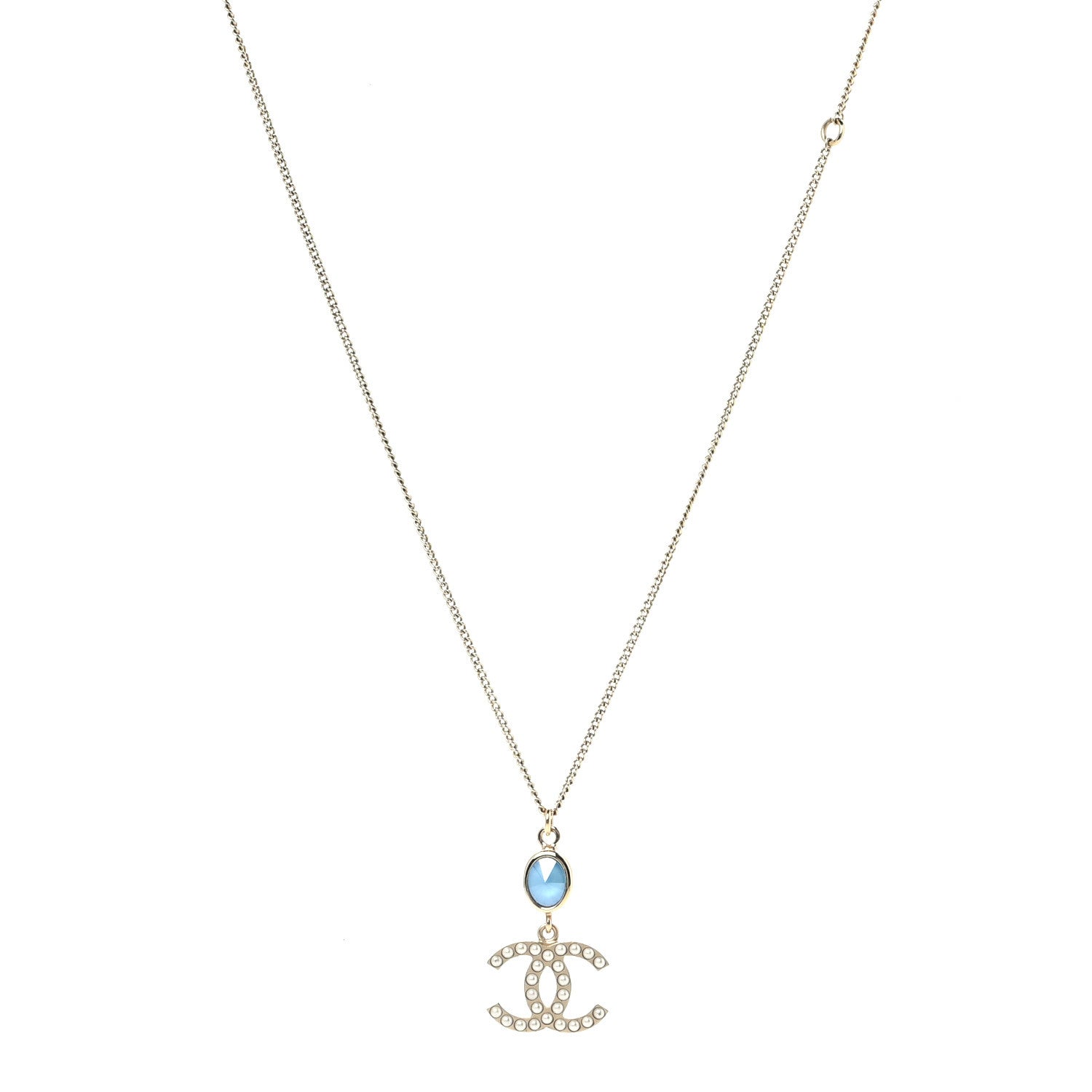 Chanel Pearl Crystal CC Pendant Necklace Gold 1 of 6