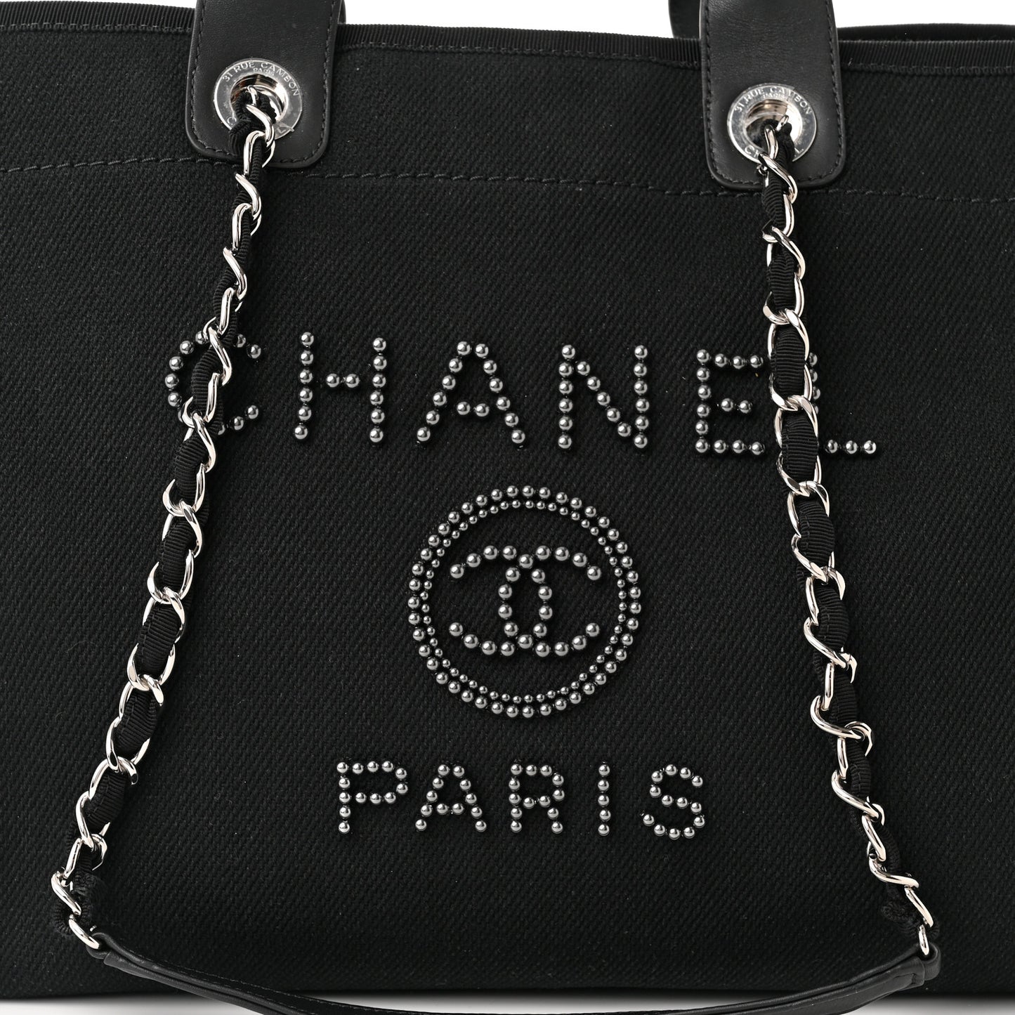 Canvas Pearl Medium Deauville Tote Black